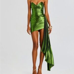Emerald Green Ruched Asymmetrical Gown
